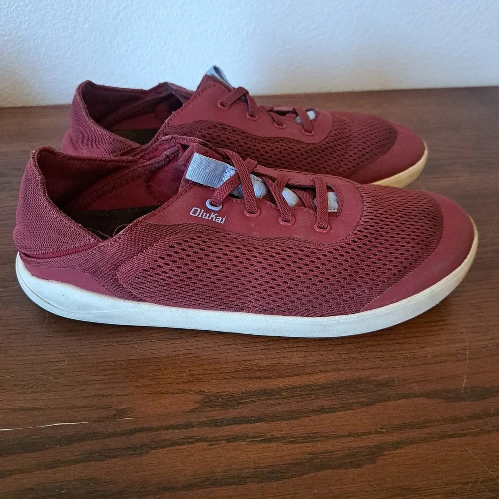 OluKai Moku Pae Mens 8.5 Burgundy Red Mesh Boat Shoes Sneakers 10472-12ZC